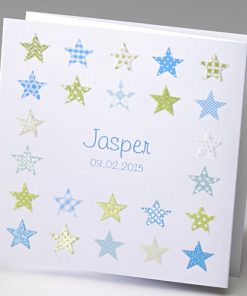 Groen en blauwe sterretjes - Geboortekaartje