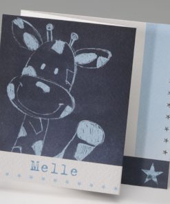 Geboortekaartje - Girafje zwaait blauw
