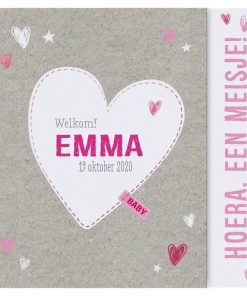 Stoere meisjeskaart met voetjes en fuchsia hartjes