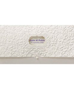 Elegante clutch trouwkaart met barokmotief en pareltje